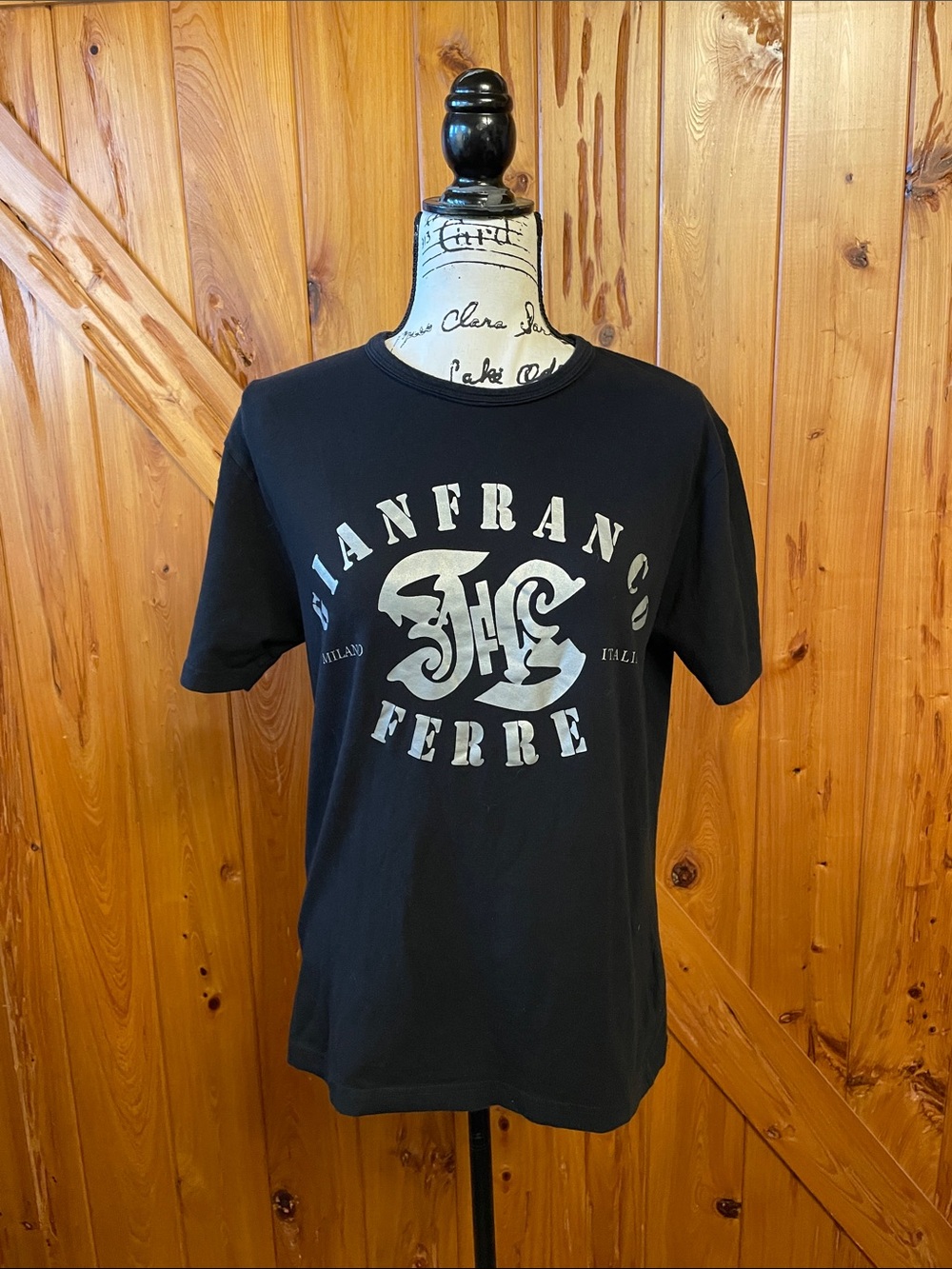 Gianfranco Ferre designer Black Tee with Silver Logo